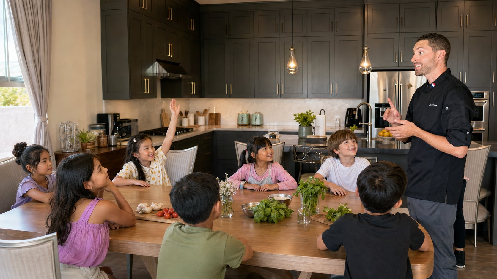 Chef Rémy teaching a group of children during a hands-on DC Culinary Club program.